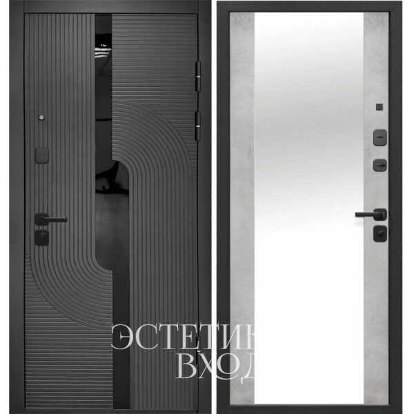 входная дверь 10см 2 мдф графит букле зеркало бетон снежный купить входную дверь с зеркалом Краснодар