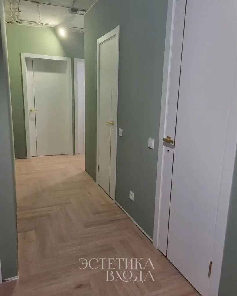 Межкомнатная дверь Line 01 Эмаль золотой молдинг