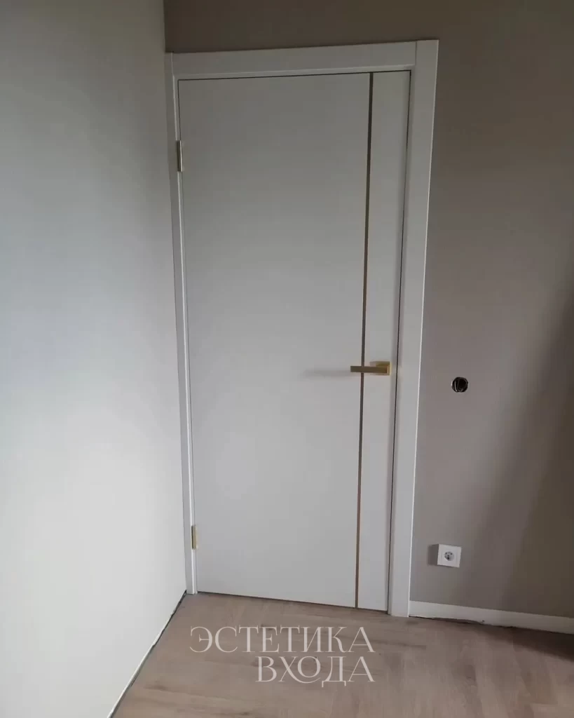 Межкомнатная дверь Line 01 Эмаль золотой молдинг