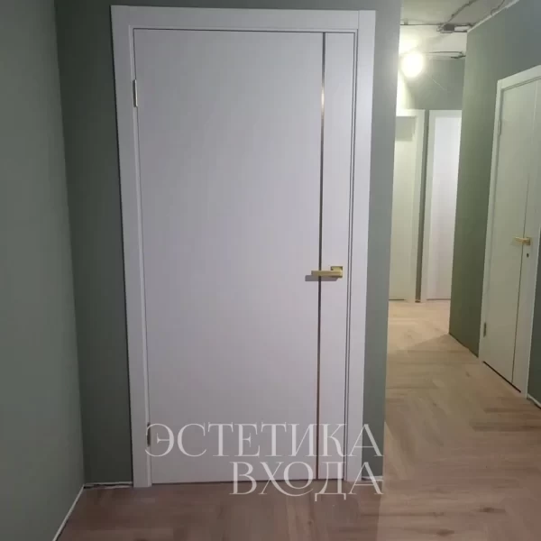 Межкомнатная дверь Line 01 Эмаль золотой молдинг