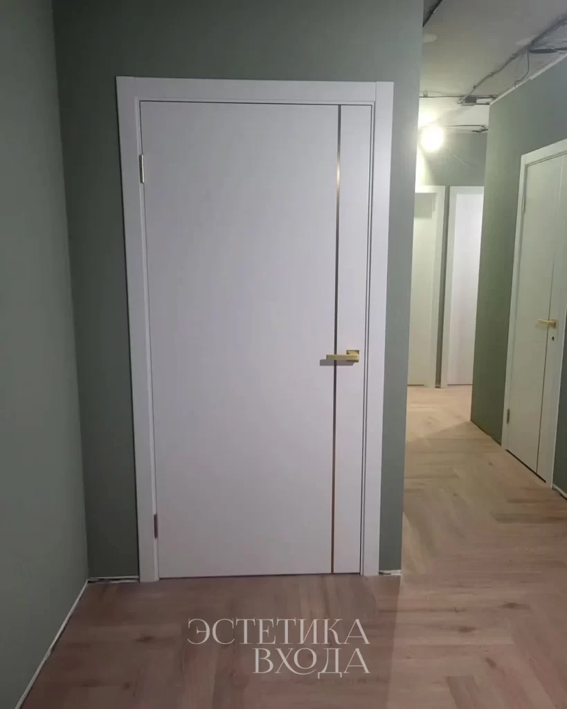 Межкомнатная дверь Line 01 Эмаль золотой молдинг