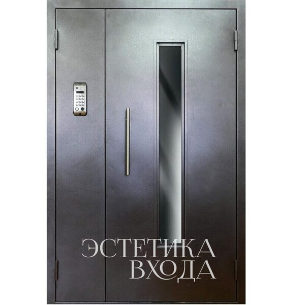 Двухстворчатая подъездная дверь с домофоном