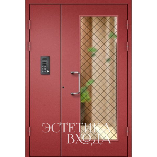 Двухстворчатая подъездная дверь с домофоном