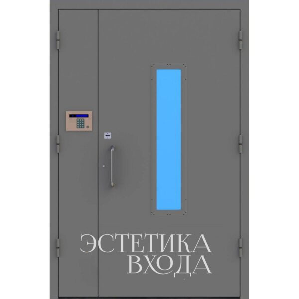 Двухстворчатая подъездная дверь с домофоном